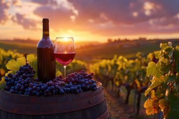 Fototapeta premium Blueberries and white wine in the vineyard