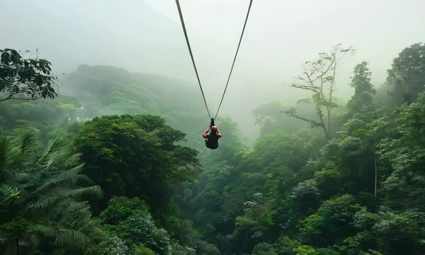 Thrilling adventure on a zip line through a dense forest, Video