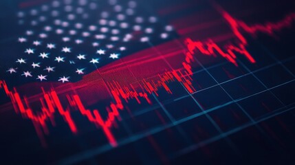 Fototapeta premium USA economy concept - Financial data on United States of America flag