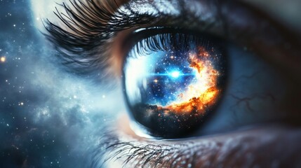 Infinite Vision Eye with Galaxy Inside, Conceptual Ideological Symbolism with Copy Space for Text