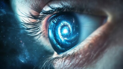 Infinite Vision Eye with Galaxy Inside, Conceptual Ideological Symbolism with Copy Space for Text