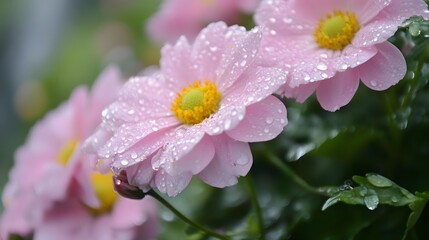 Obraz premium Morning dew on a garden of flowers, Generative AI