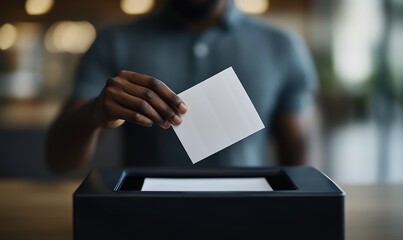 Person dropping ballot into ballot box.