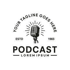 vintage logo podcast vector template illustration