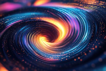 Stunning swirling wave of vibrant color gradients against a dark backdrop 3D illustration with intricate rendering effects