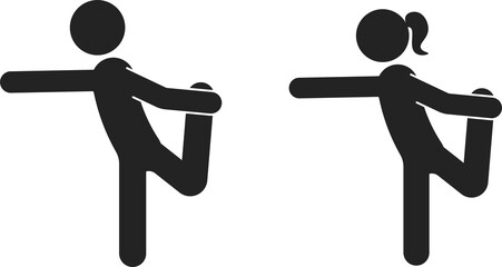 Isolated sport pictogram couple aerobics, yoga, stretching, warm up, cooling down exercise 