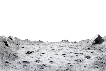 Moon surface isolated on white background. Lunar landscape with deserted landscape and craters formed by meteor impacts