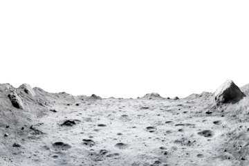 Moon surface isolated on white background. Lunar landscape with deserted landscape and craters formed by meteor impacts