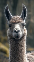 Fototapeta premium Realistic llama with expressive eyes and textured wool in a mountainous setting image
