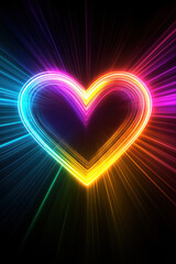Vibrant abstract neon light heart on black