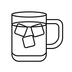 Iced tea on glass jar line art illustration, ice tea mug line icon design vector, cold tea with ice cube, cold drink cup icon