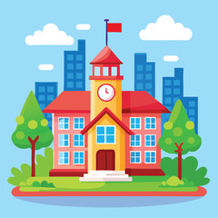 Picture of a School Building with clock on it, College ,Academy or Mention Cartoon Vector 
