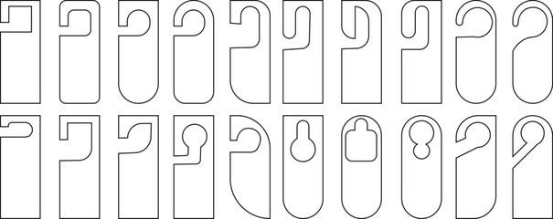 Elegant hotel door hanger design for handle or knob set. Do not disturb, please service or clean room doorhanger template. Vector die cutting inform sign. Hotel Door Hanger Tags. Minimalism concept.