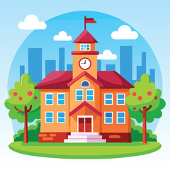 Naklejka premium Picture of a School Building with clock on it, College ,Academy or Mention Cartoon Vector 