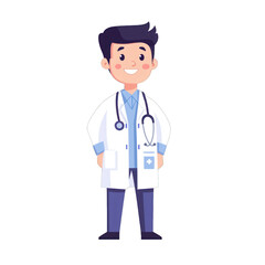 Fototapeta premium A cheerful male doctor in a white coat, symbolizing healthcare and professionalism in a friendly manner. transparent background