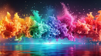 Colorful Ink Explosions In Water Abstract Background