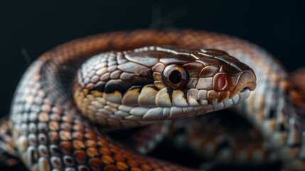 Obraz premium A snake is shown in a close up of its head and body