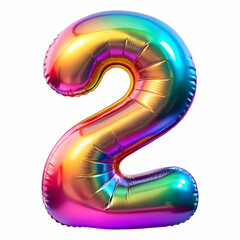A shiny balloon designed to form the number 2, with vibrant colors, placed on a white background