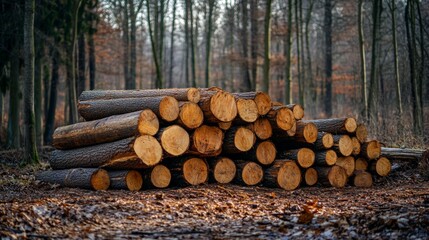 Stack of Tree Trunks in Forest Clearing