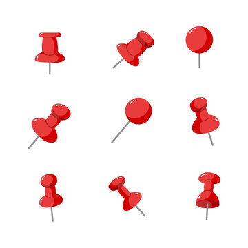 Red pin office icon. Hand drawn style. collection of isolated illustrations