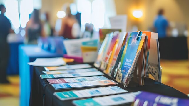 Brochures and Pamphlets on a Table at a Conference or Trade Show