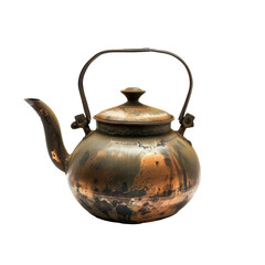 Transparent A rusty old kettle with a handle and a lid