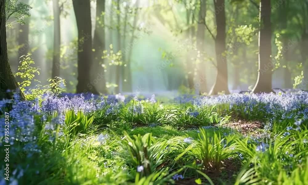 Wall mural Delicate bluebells in a forest glade, Video