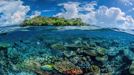 Tropical Island with Underwater Coral Reef