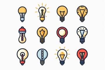Light bulb flat icon set, light bulb icons collection, simple minimal logos isolated on white