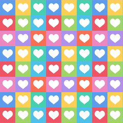 Seamless pattern with hearts in the square boxes.Repeat pattern with heart.Vector graphic illustration wallpaper background.