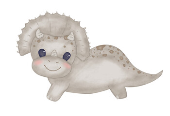 Dinosaur triceratops illustration watercolor color children's light and bright for design printing and web use
