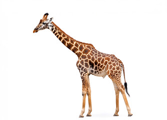 Naklejka premium African giraffe isolated on white background. Side view.