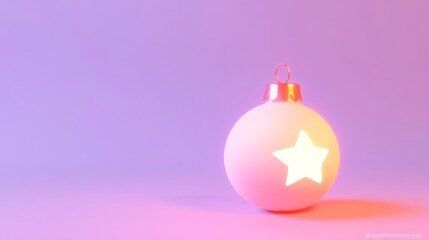 Abstract 3D Christmas bauble with glowing light inside, casting subtle shadows on a clean background