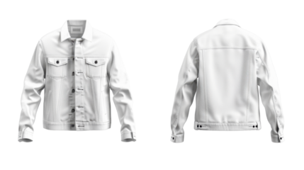 White jeans jacket front and back view on transparent background
