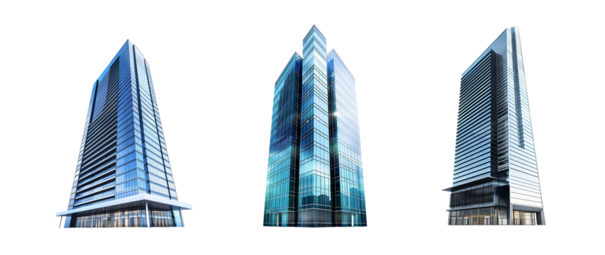 Modern skyscraper with glass facade isolated on transparent background