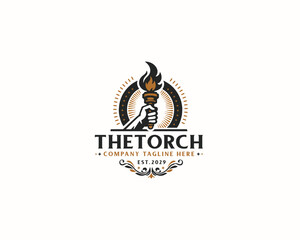 Obraz premium Set bundle Burning Torch fire flame logo design for business company 