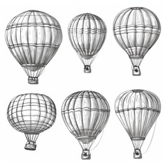 Obraz premium Hot air balloon set, contour drawings for design