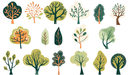 minimal tree illustration clipart on transparent background