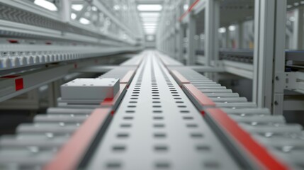 Fototapeta premium Close-up of a conveyor belt system in an industrial setting.