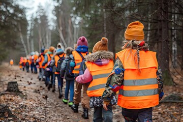 Kindergarten in Forest, Children Walking with Tutors in Wild Park, Finnish Forest School, Forest Kindergarten