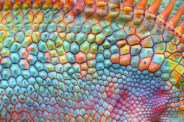 Chameleon Skin Texture Background, Colored Lizard Scales, Rainbow Reptile Skin, Iguana Leather