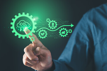 net zero target and carbon credit.CO2 emission reduction to stop global warming problem and reduce pollution into atmosphere from big industrial.