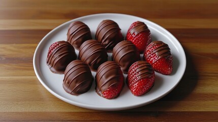 Chocolate Covered Strawberries on White Plate, Dessert, Food, Valentines Day