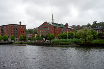 Fototapeta premium Providence, Rhode Island, USA - September 10, 2024: downtown cityscape Skyline view from above the Providence River.
