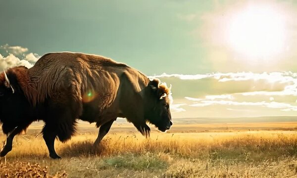Majestic bison roaming vast prairie, Video