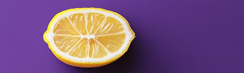 Purple background with half of a lemon on it