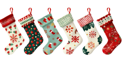 Christmas stocking with pattern on transparent background