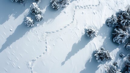 Trails imprinted in snow from above