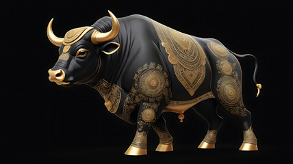 Illustration of a Vastu Feng Shui Nandi bull statue on a plain black background