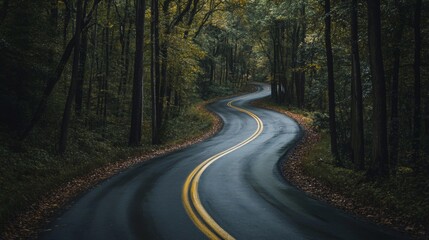 Obraz premium Road Winding Through Dense Forest